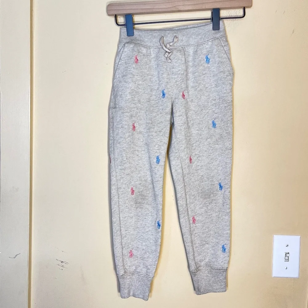 Ralph Lauren Light Gray Sweatpants with Pink & Blue Polo Embroidery